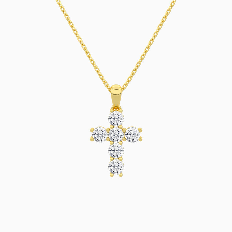 Round Lab Grown Diamond Cross Pendant Necklace In 18K Yellow Gold - Lucenjuri
