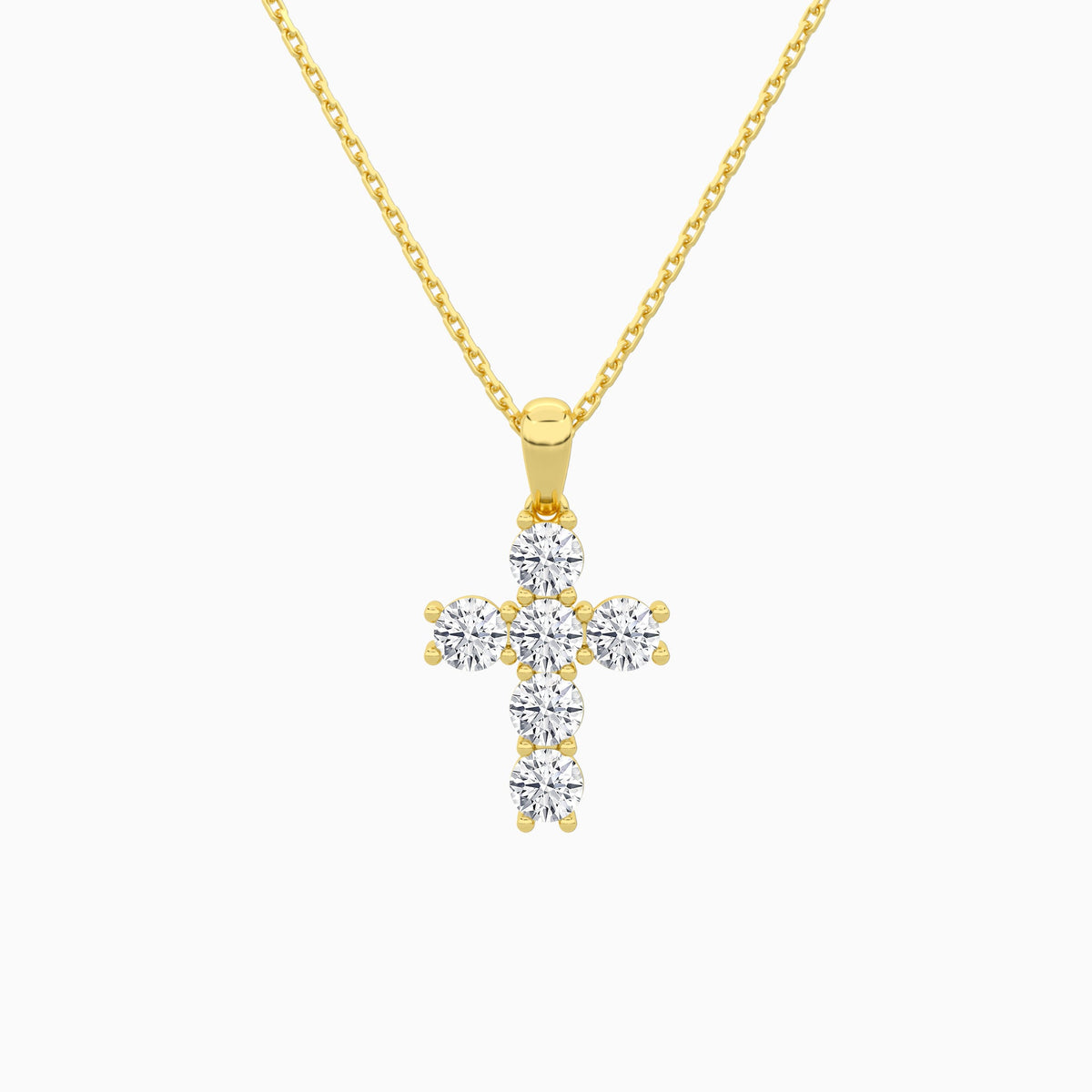Round Lab Grown Diamond Cross Pendant Necklace In 18K Yellow Gold - Lucenjuri