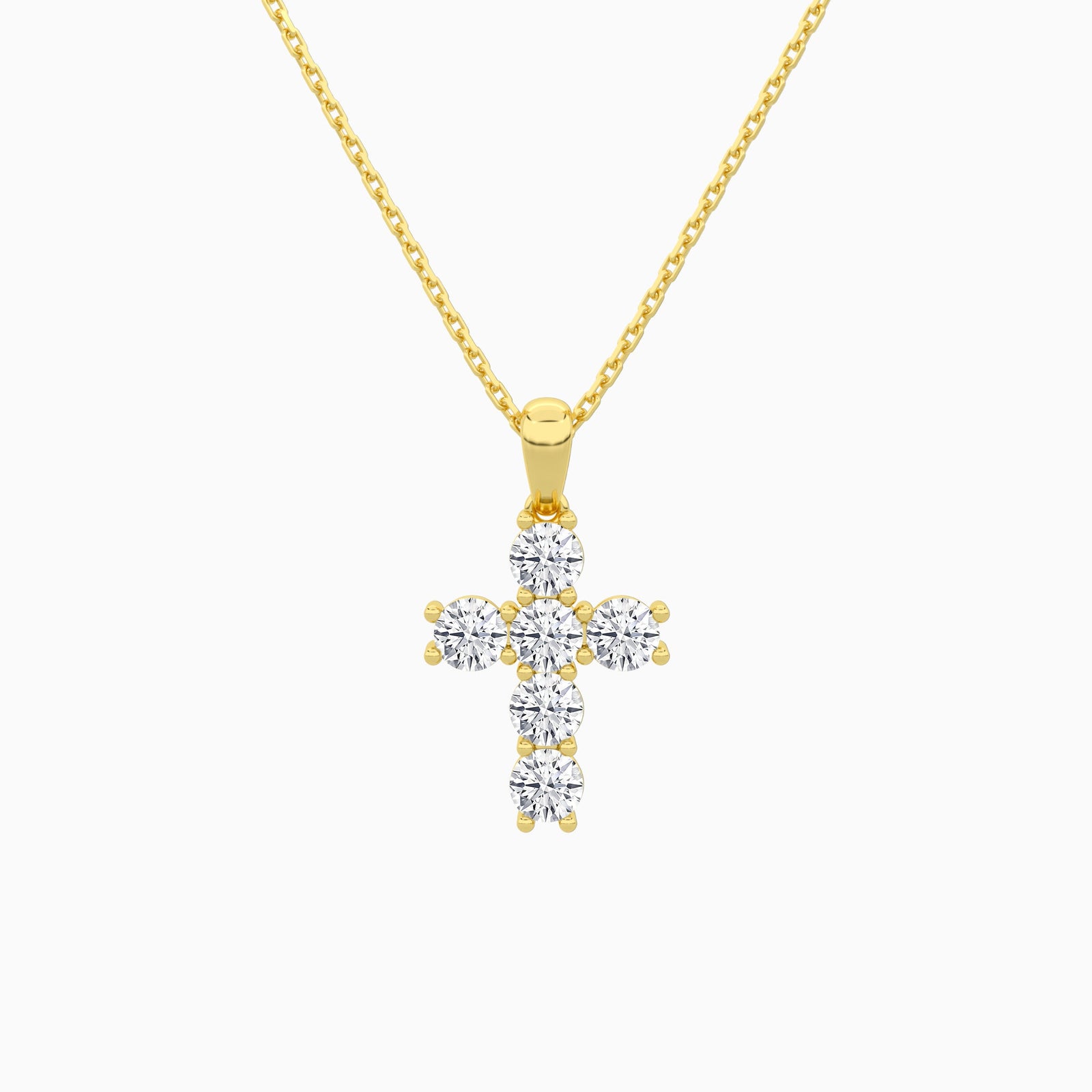 Round Lab Grown Diamond Cross Pendant Necklace In 18K Yellow Gold - Lucenjuri