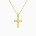Round Lab Grown Diamond Cross Pendant Necklace In 14K Yellow Gold - Back View