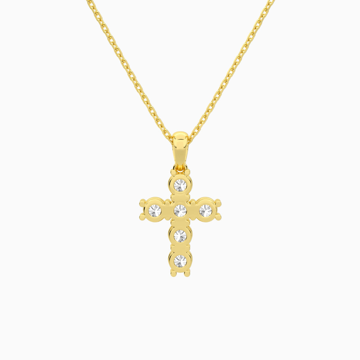 Round Lab Grown Diamond Cross Pendant Necklace In 14K Yellow Gold - Back View