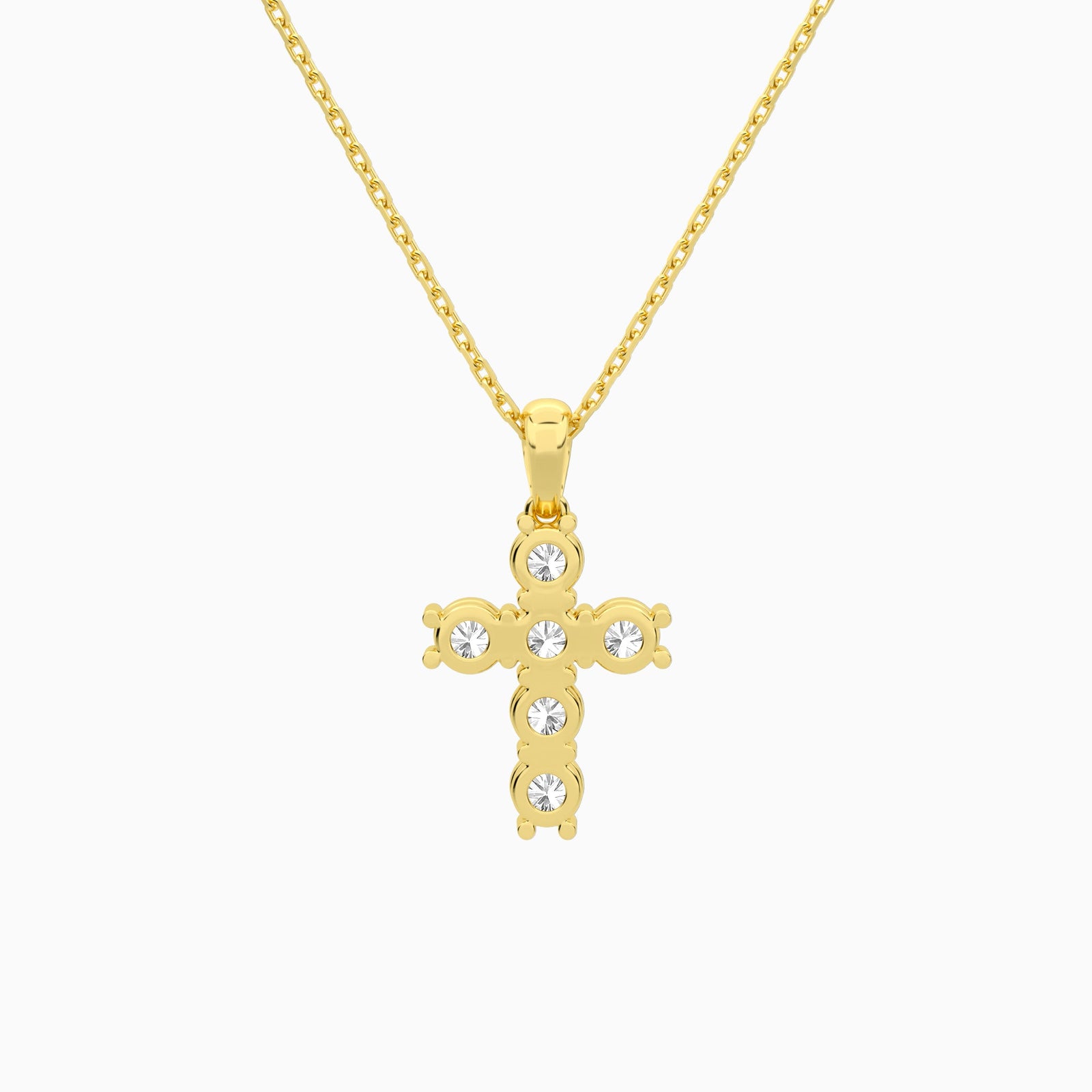 Round Lab Grown Diamond Cross Pendant Necklace In 14K Yellow Gold - Back View