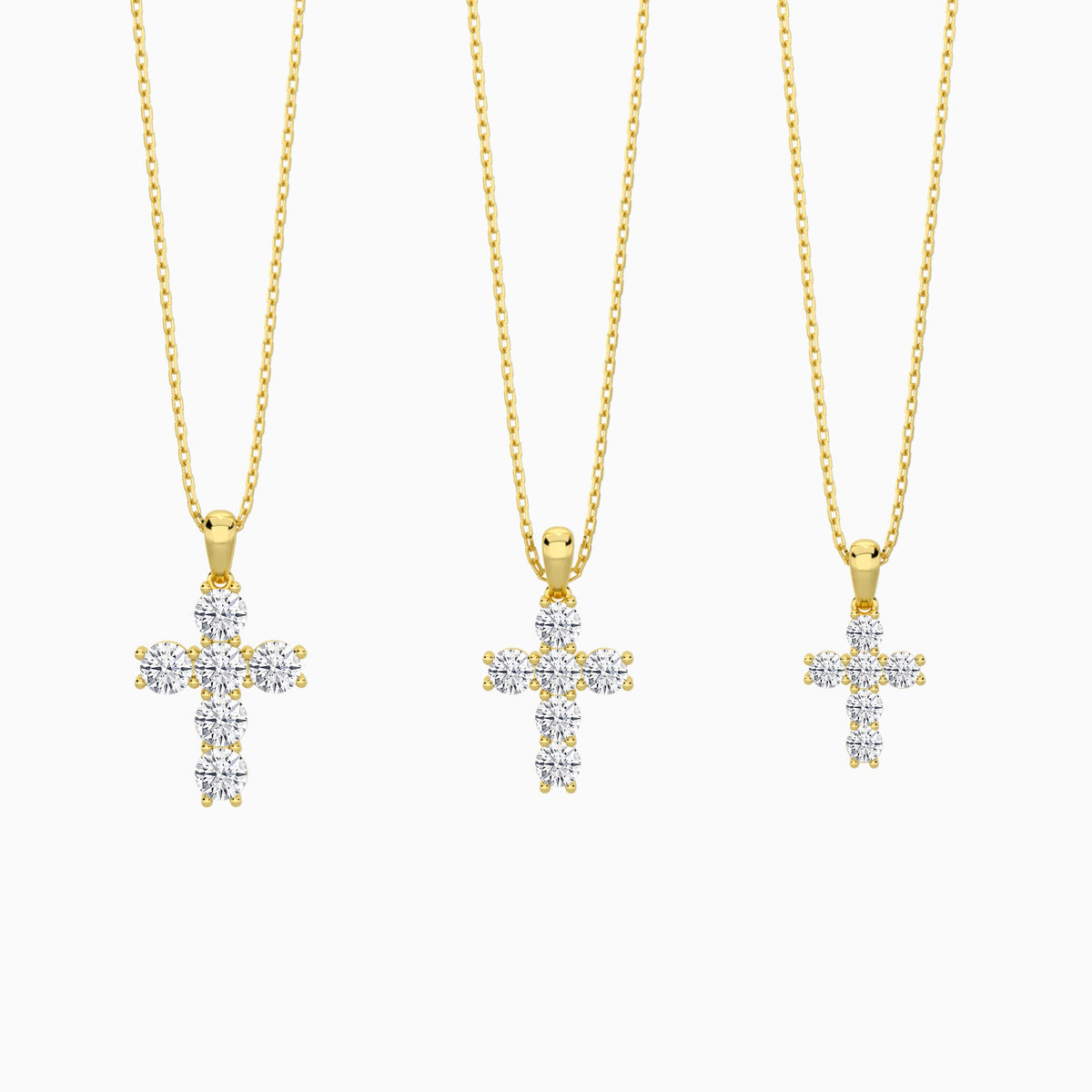 Three Different Size of Round Lab Grown Diamond Cross Pendant Necklace