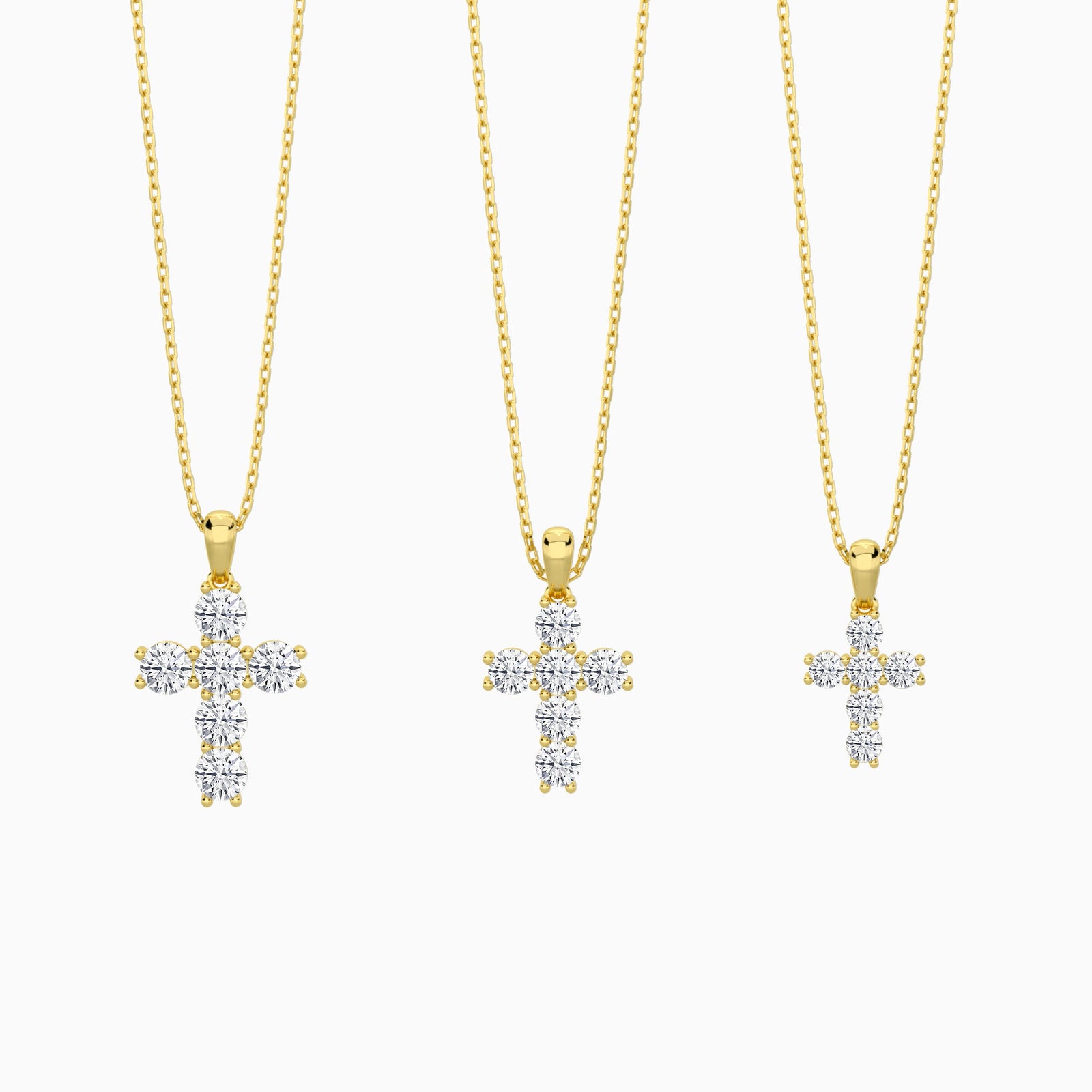 Three Different Size of Round Lab Grown Diamond Cross Pendant Necklace