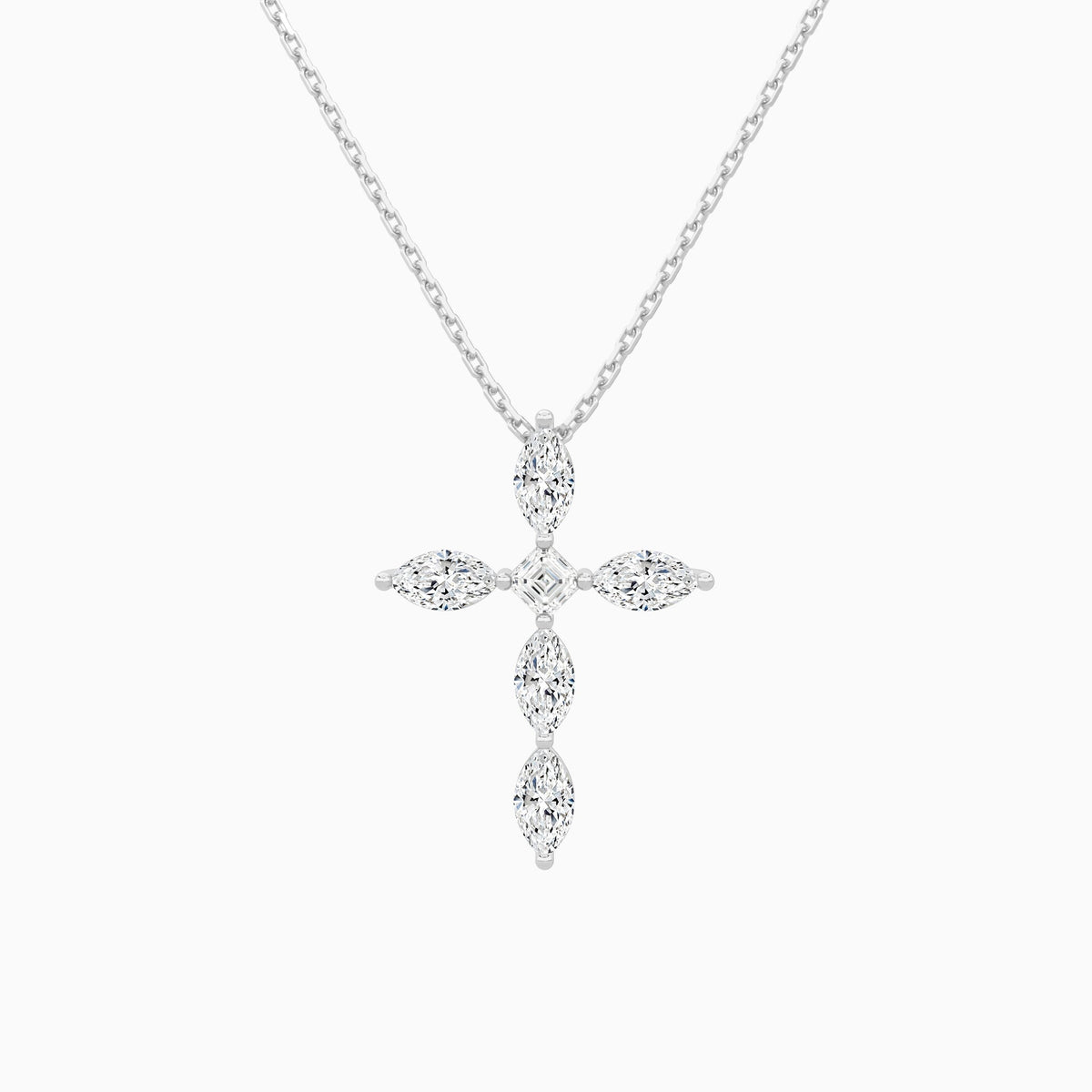 Marquise and Asscher Lab Grown Diamond Cross Necklace In Platinum - Lucenjuri