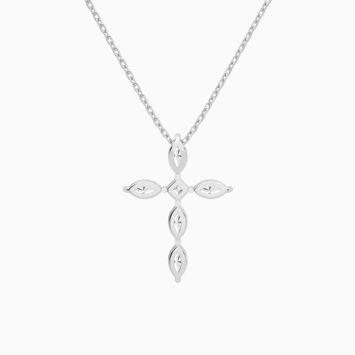 Marquise and Asscher Lab Grown Diamond Cross Necklace In Platinum - Back View