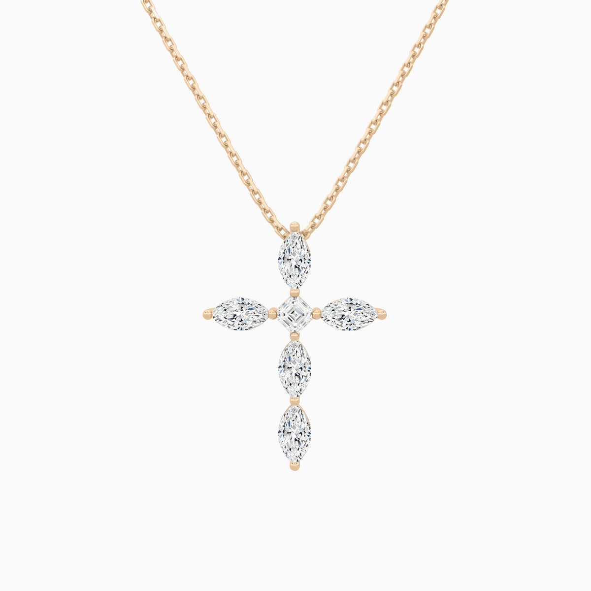 Marquise and Asscher Lab Grown Diamond Cross Necklace In 14K Rose Gold - Lucenjuri