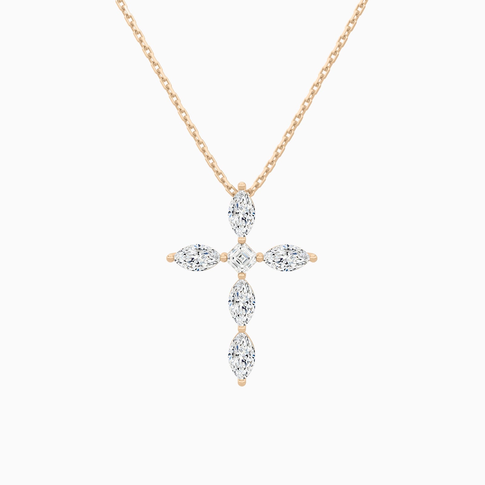 Marquise and Asscher Lab Grown Diamond Cross Necklace In 14K Rose Gold - Lucenjuri