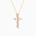 Marquise and Asscher Lab Grown Diamond Cross Necklace In 14K Rose Gold - Front Angle View