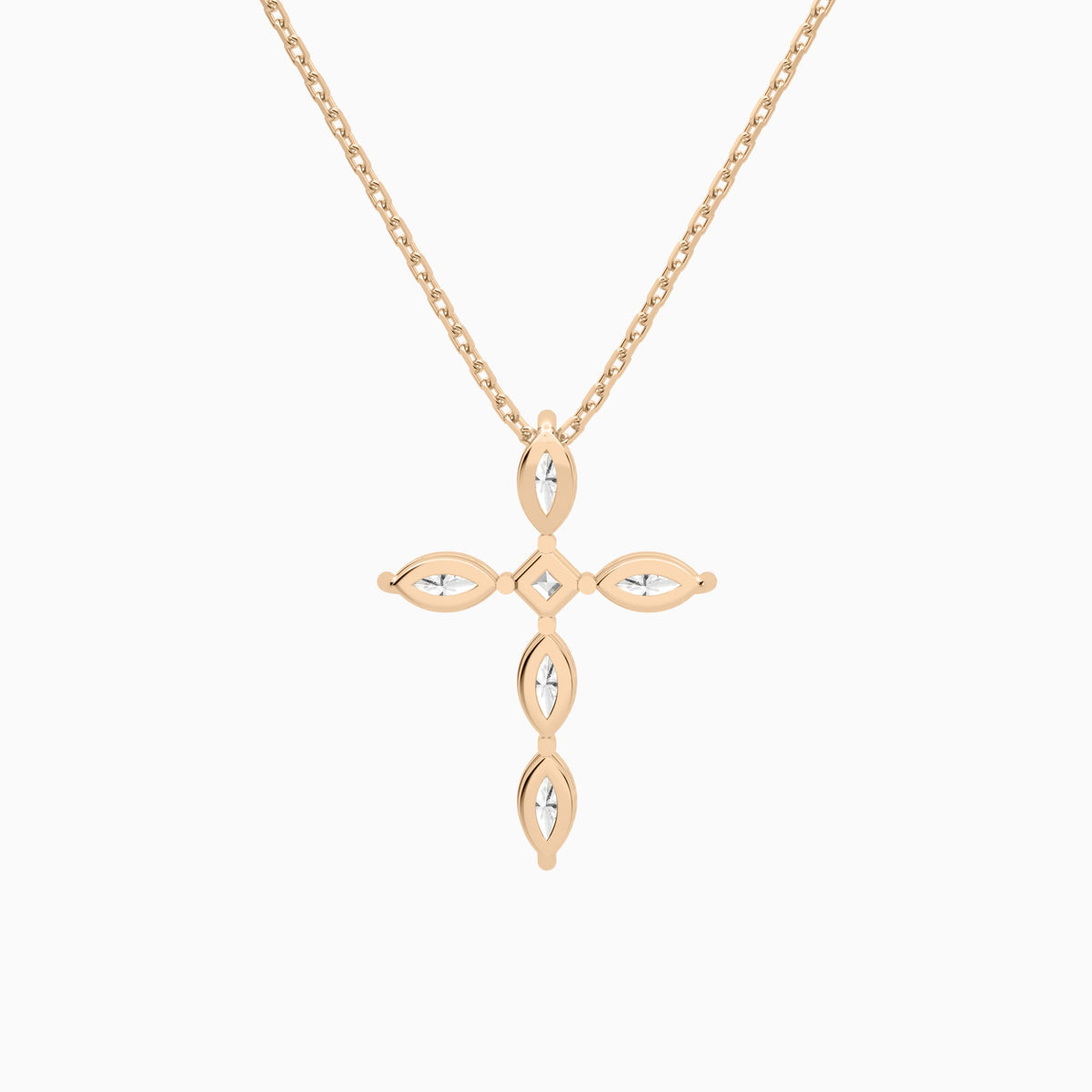 Marquise and Asscher Lab Grown Diamond Cross Necklace In 14K Rose Gold - Back View