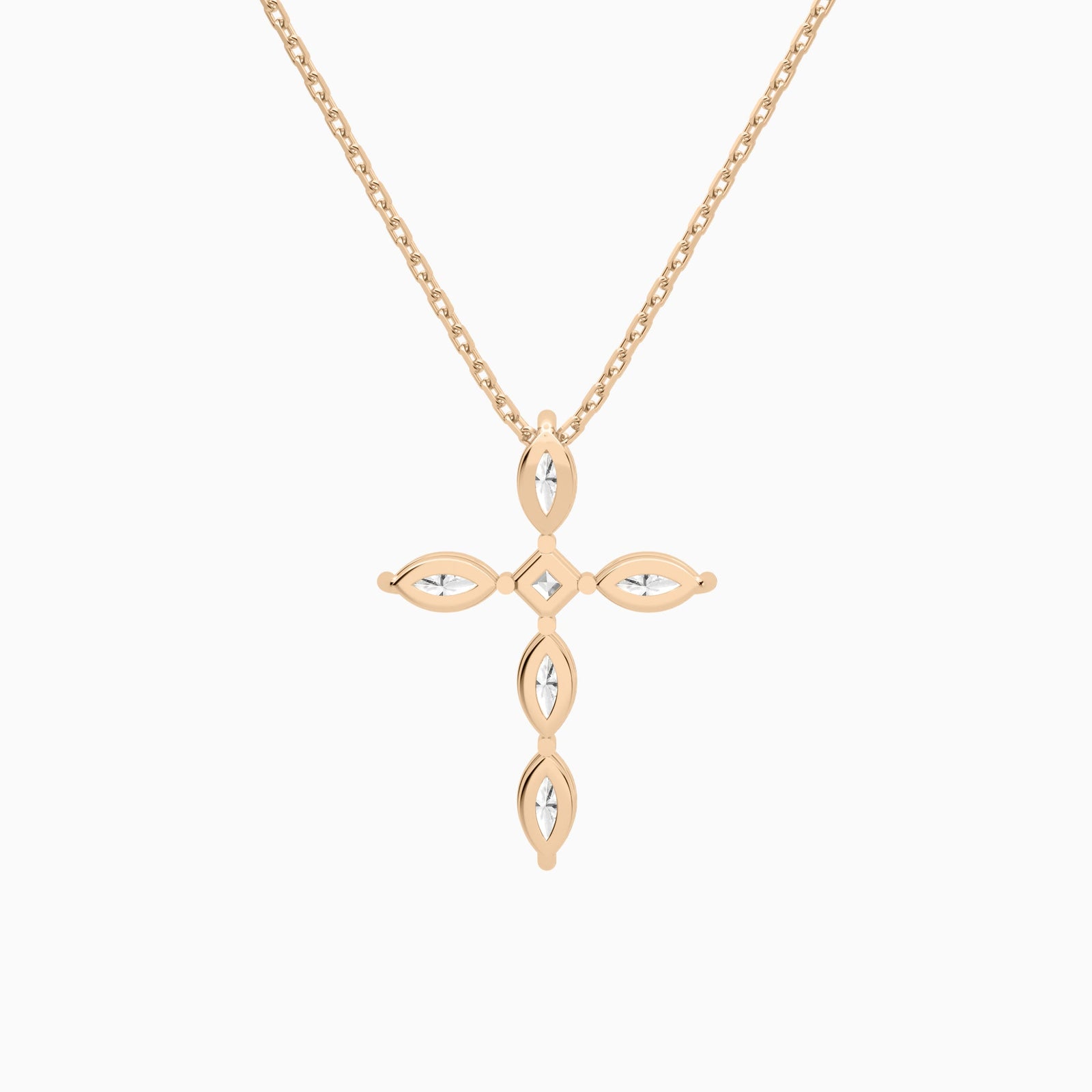 Marquise and Asscher Lab Grown Diamond Cross Necklace In 14K Rose Gold - Back View