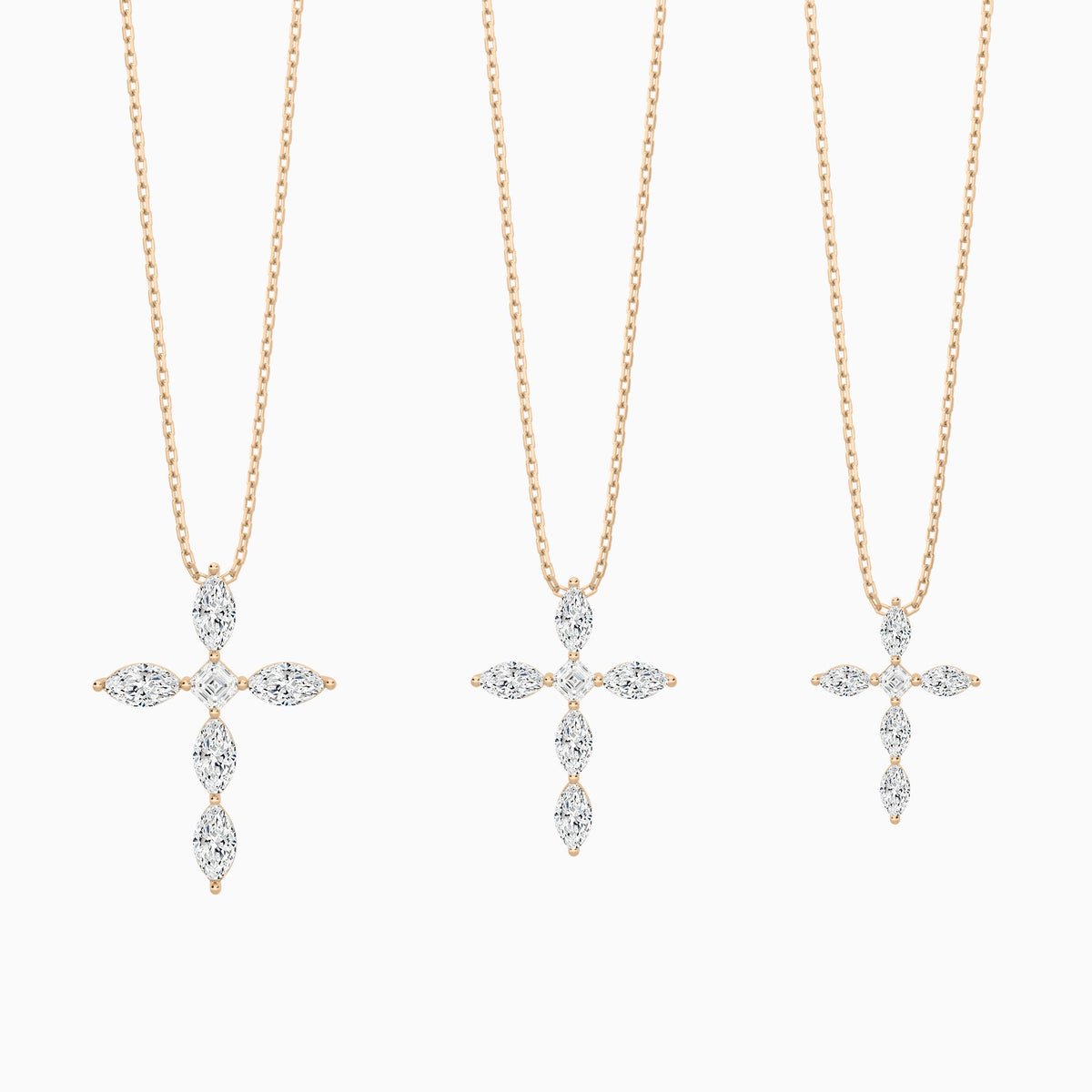 Three Different Size of Marquise and Asscher Lab Grown Diamond Cross Necklace