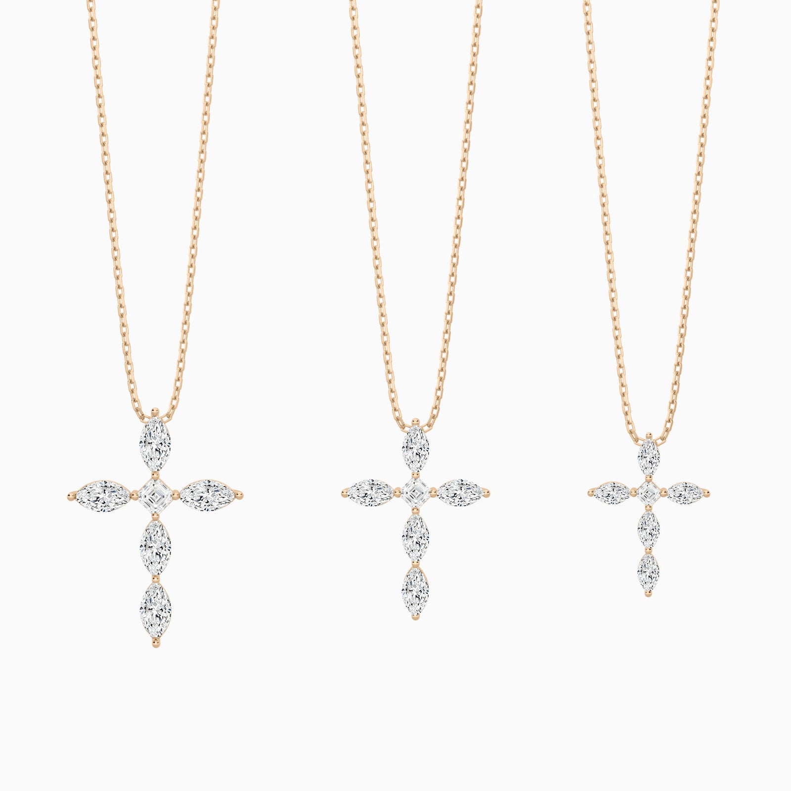 Three Different Size of Marquise and Asscher Lab Grown Diamond Cross Necklace