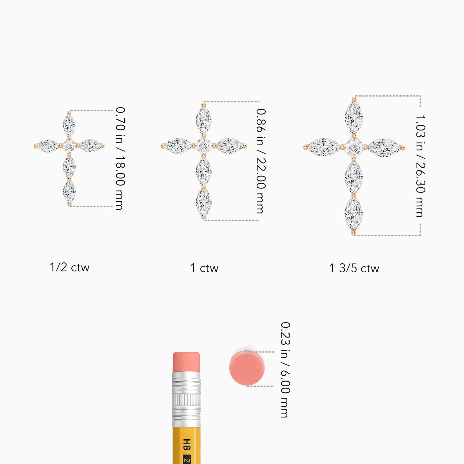 Marquise and Asscher Lab Grown Diamond Cross Necklace In 14K Rose Gold - Size Comparison