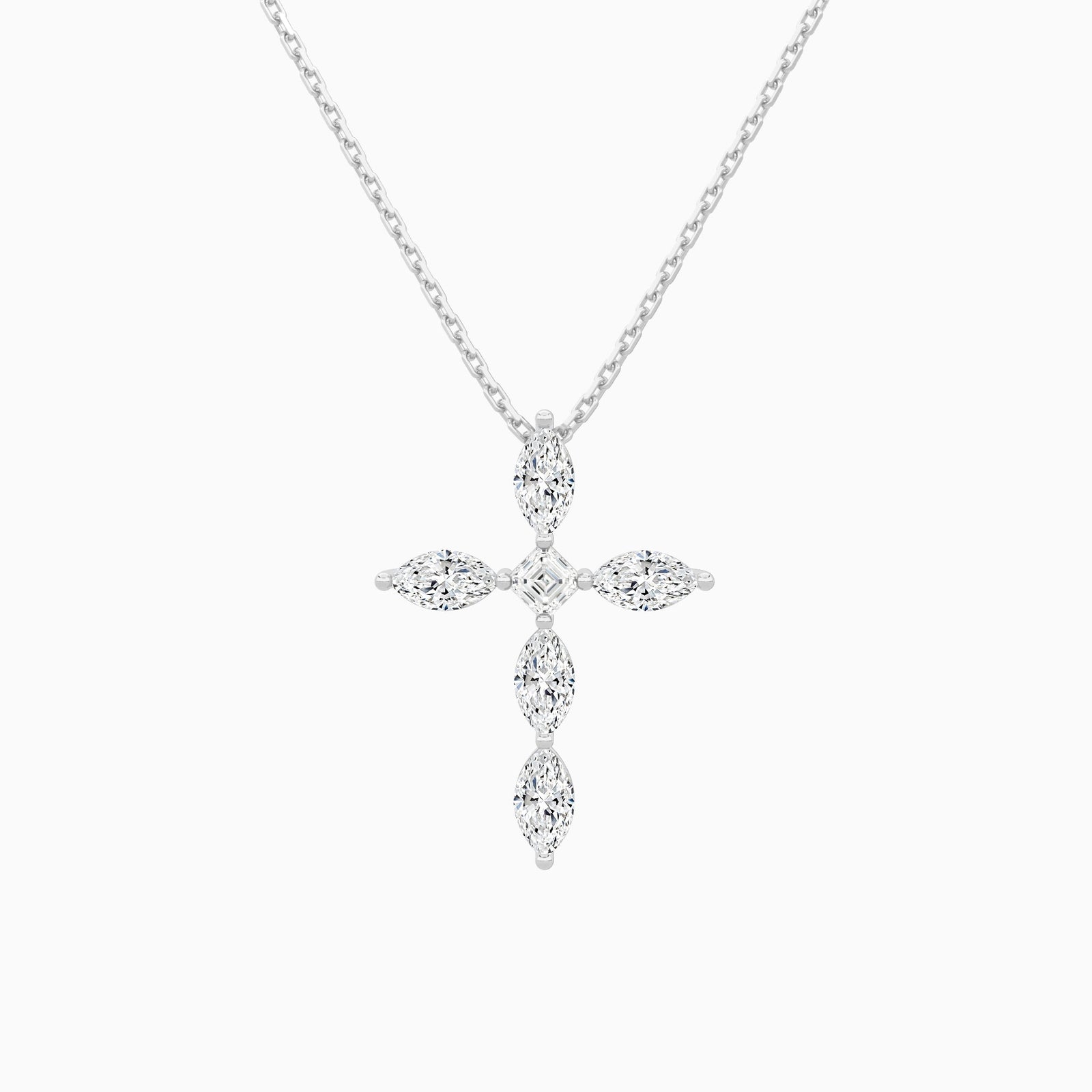 Marquise and Asscher Lab Grown Diamond Cross Necklace In 18K White Gold - Lucenjuri