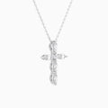 Marquise and Asscher Lab Grown Diamond Cross Necklace In 18K White Gold - Front Angle View