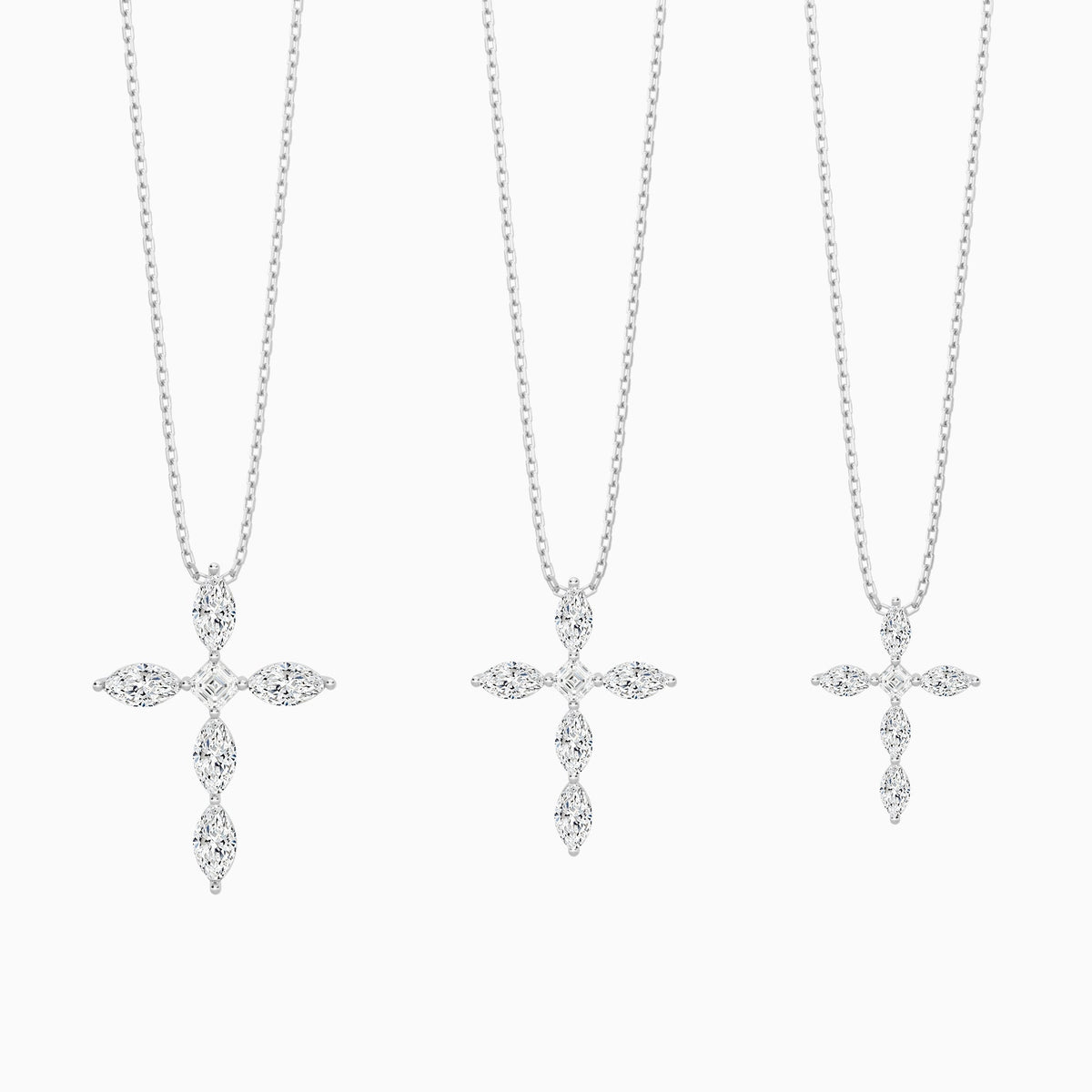 Three Different Size of Marquise and Asscher Lab Grown Diamond Cross Necklace