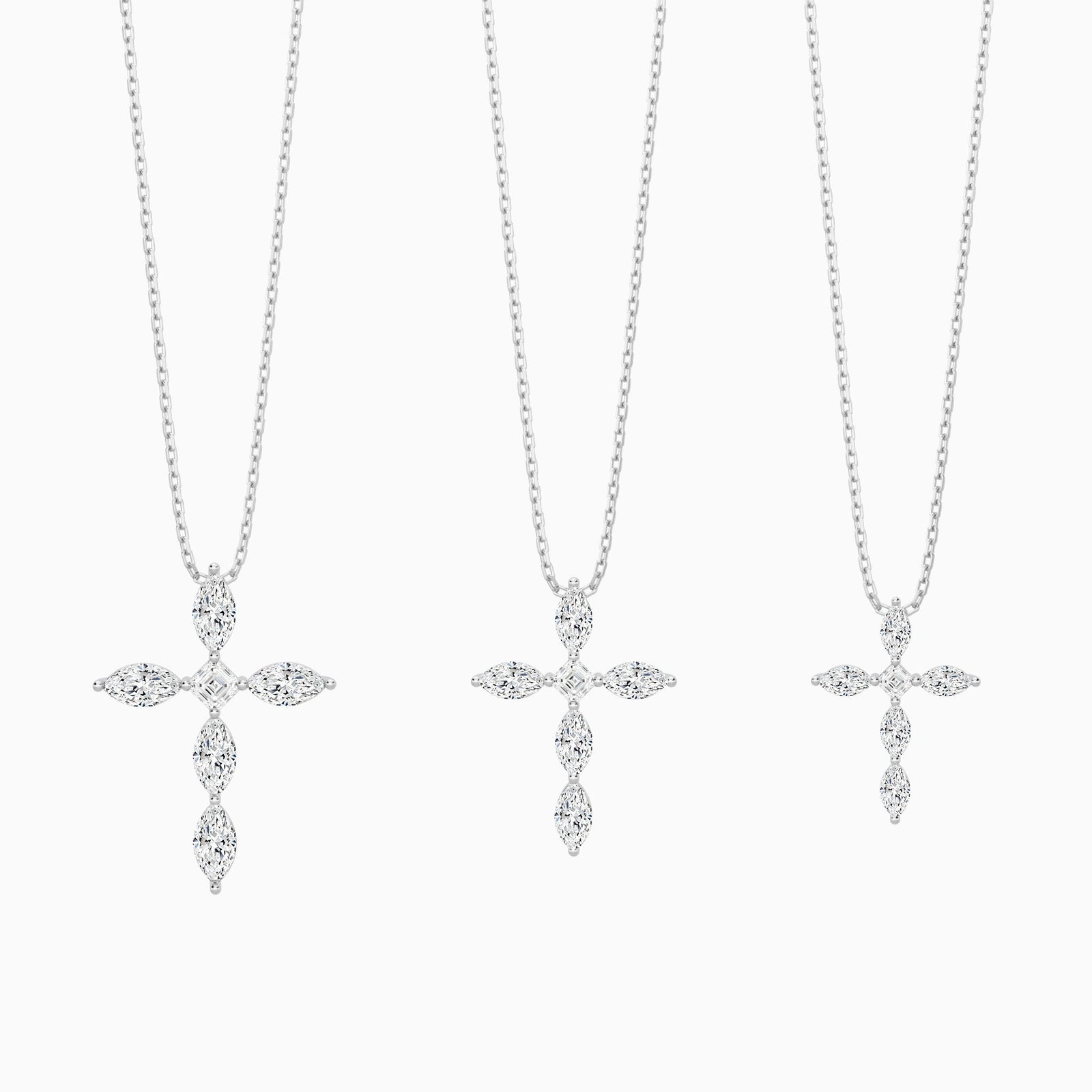 Three Different Size of Marquise and Asscher Lab Grown Diamond Cross Necklace