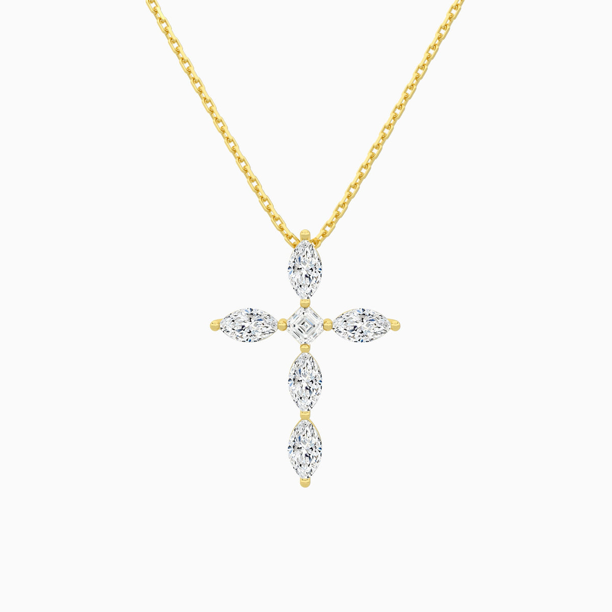 Marquise and Asscher Lab Grown Diamond Cross Necklace In 18K Yellow Gold - Lucenjuri