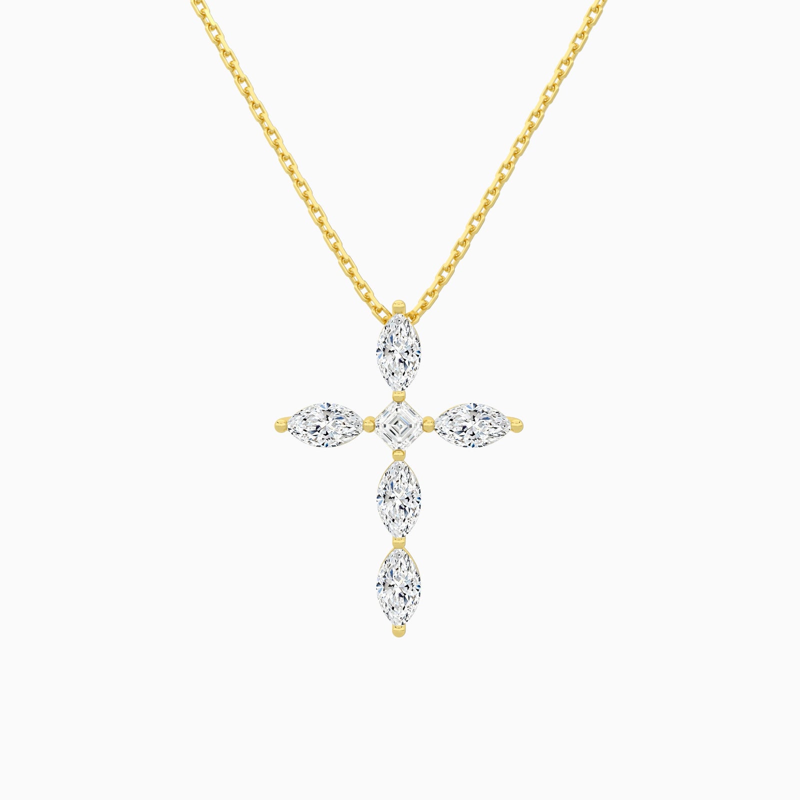 Marquise and Asscher Lab Grown Diamond Cross Necklace In 14K Yellow Gold - Lucenjuri