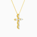 Marquise and Asscher Lab Grown Diamond Cross Necklace In 14K Yellow Gold - Front Angle View