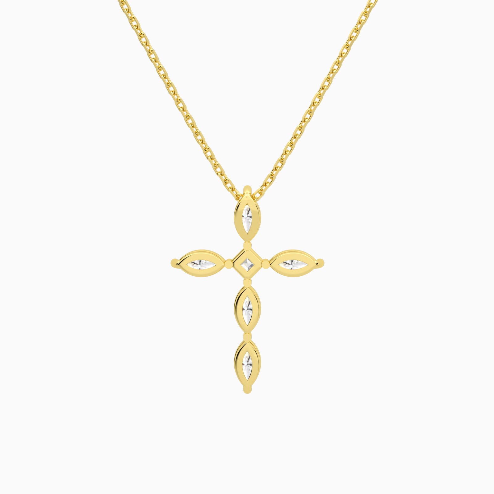 Marquise and Asscher Lab Grown Diamond Cross Necklace In 14K Yellow Gold - Back View