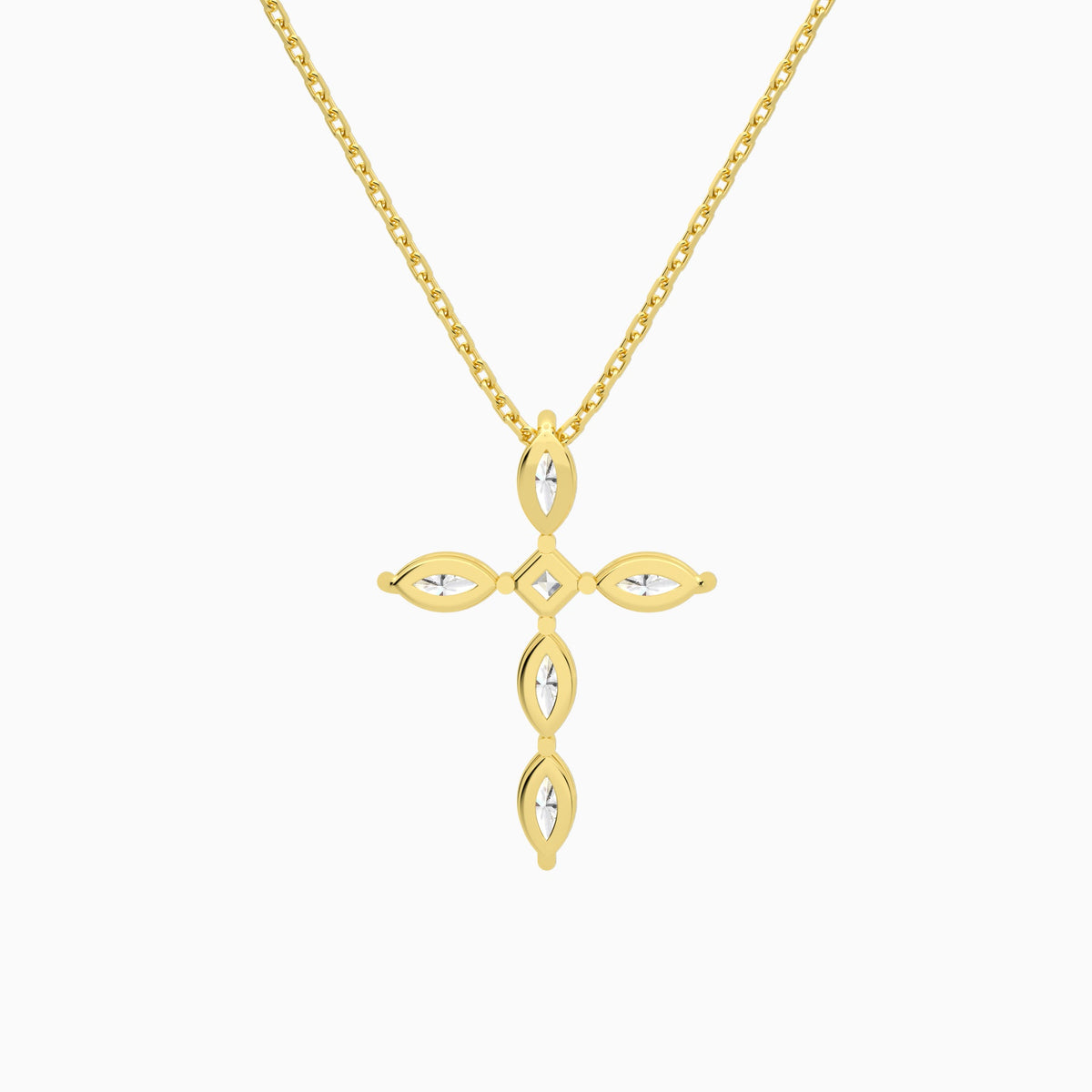 Marquise and Asscher Lab Grown Diamond Cross Necklace In 18K Yellow Gold - Back View