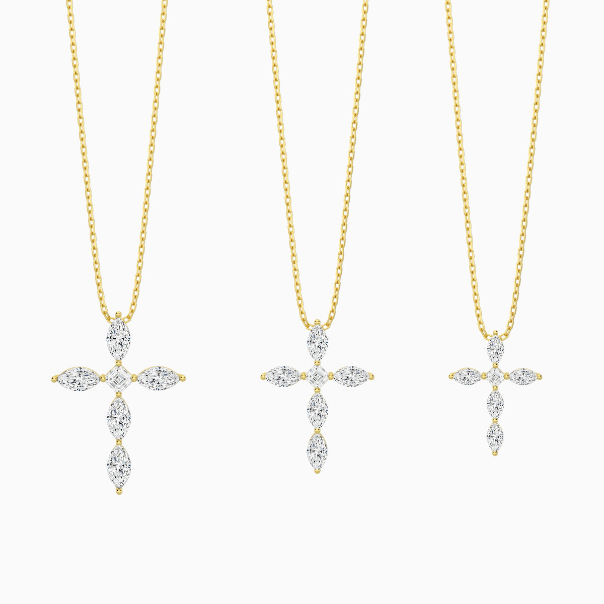 Three Different Size of Marquise and Asscher Lab Grown Diamond Cross Necklace