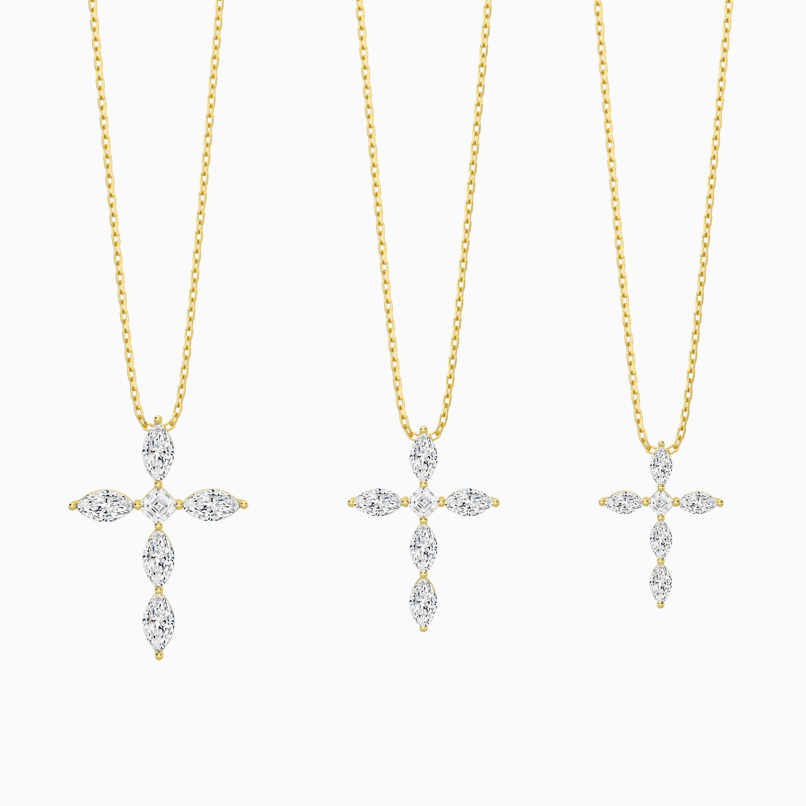 Three Different Size of Marquise and Asscher Lab Grown Diamond Cross Necklace