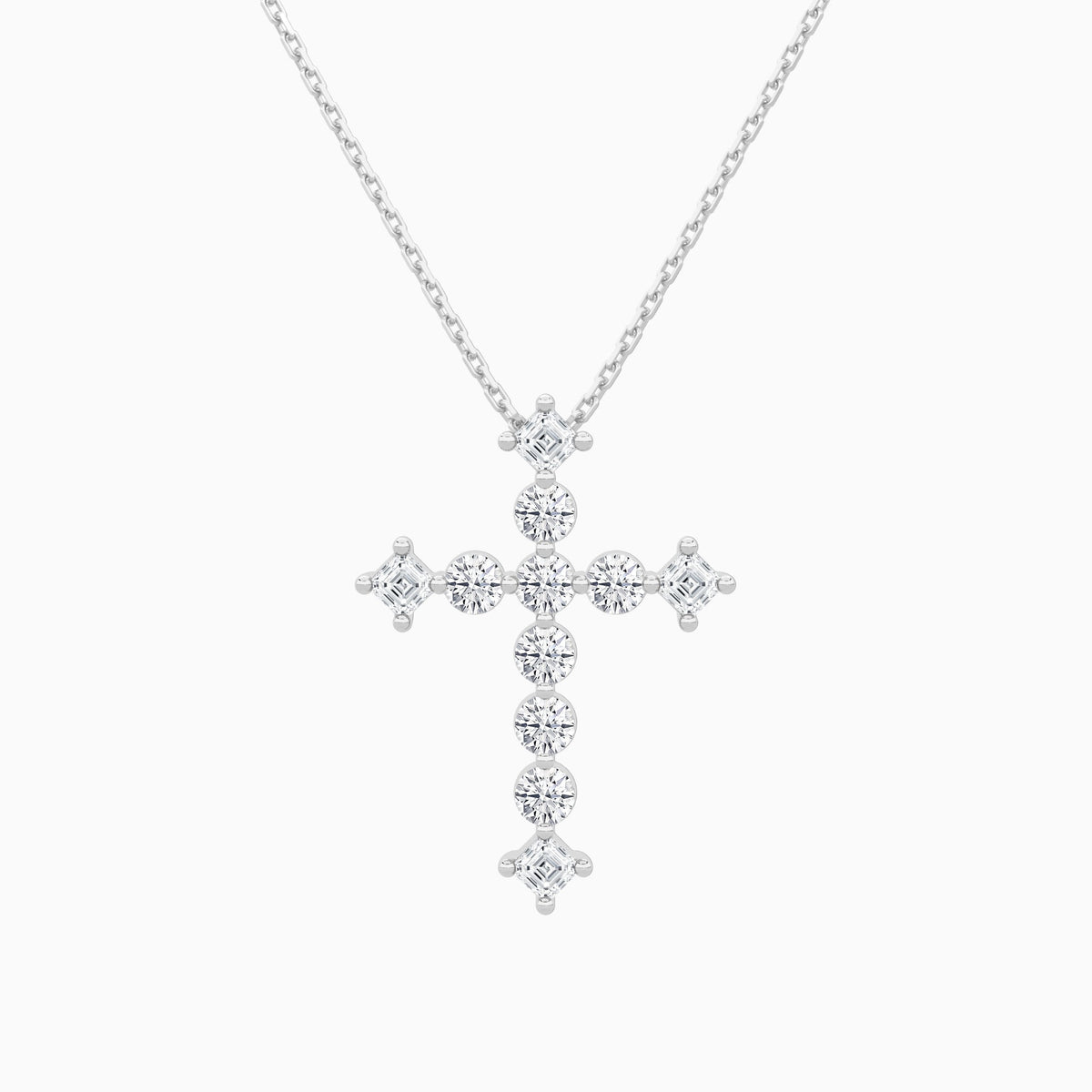 Round and Asscher Lab Grown Diamond Cross Pendant Necklace In Platinum - Lucenjuri