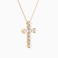 Round and Asscher Lab Grown Diamond Cross Pendant Necklace In 14K Rose Gold - Front Angle View