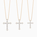 Three Different Size of Round and Asscher Lab Grown Diamond Cross Pendant Necklace