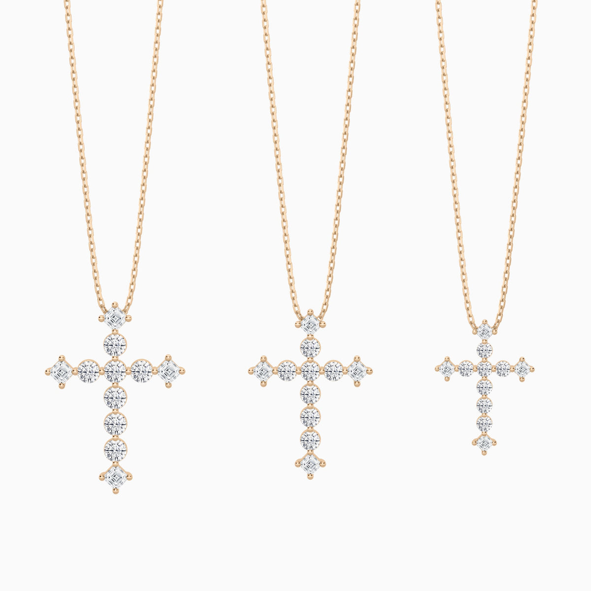 Three Different Size of Round and Asscher Lab Grown Diamond Cross Pendant Necklace