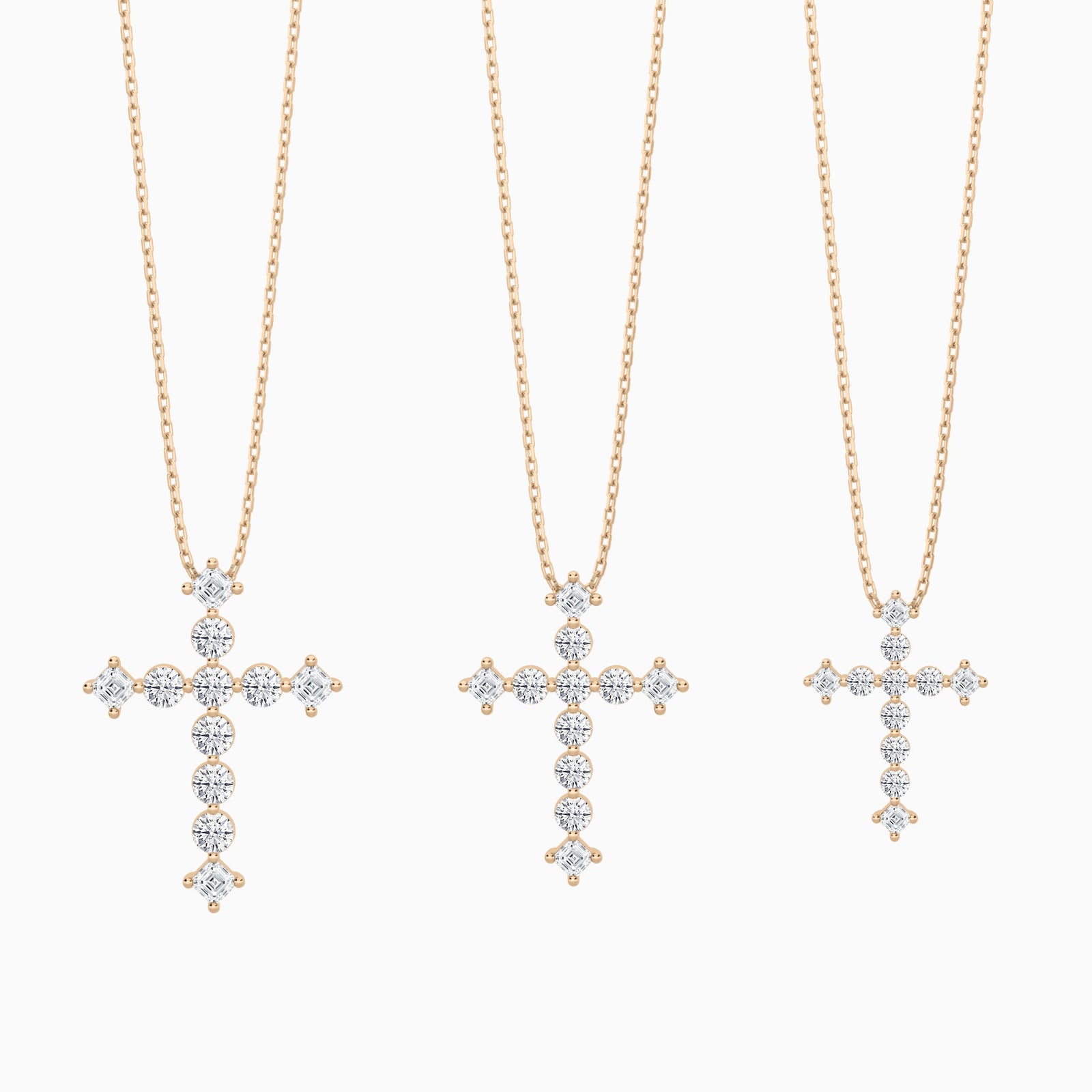 Three Different Size of Round and Asscher Lab Grown Diamond Cross Pendant Necklace