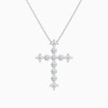 Round and Asscher Lab Grown Diamond Cross Pendant Necklace In 14K White Gold - Lucenjuri
