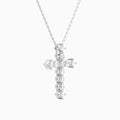 Round and Asscher Lab Grown Diamond Cross Pendant Necklace In 14K White Gold - Front Angle View