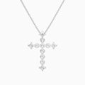 Round and Asscher Lab Grown Diamond Cross Pendant Necklace In 14K White Gold - Back View