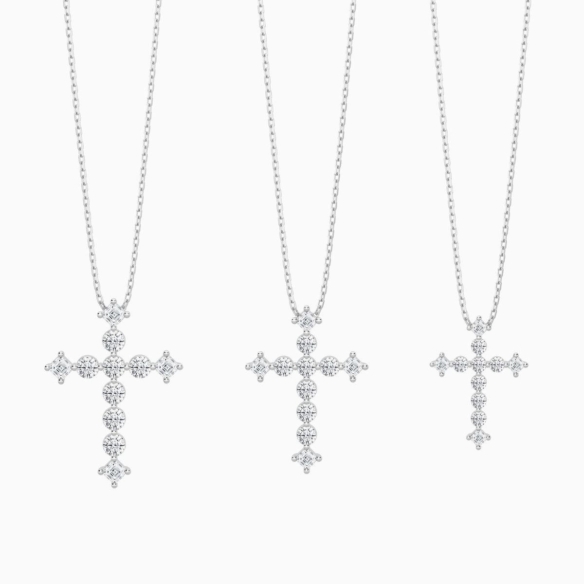 Three Different Size of Round and Asscher Lab Grown Diamond Cross Pendant Necklace