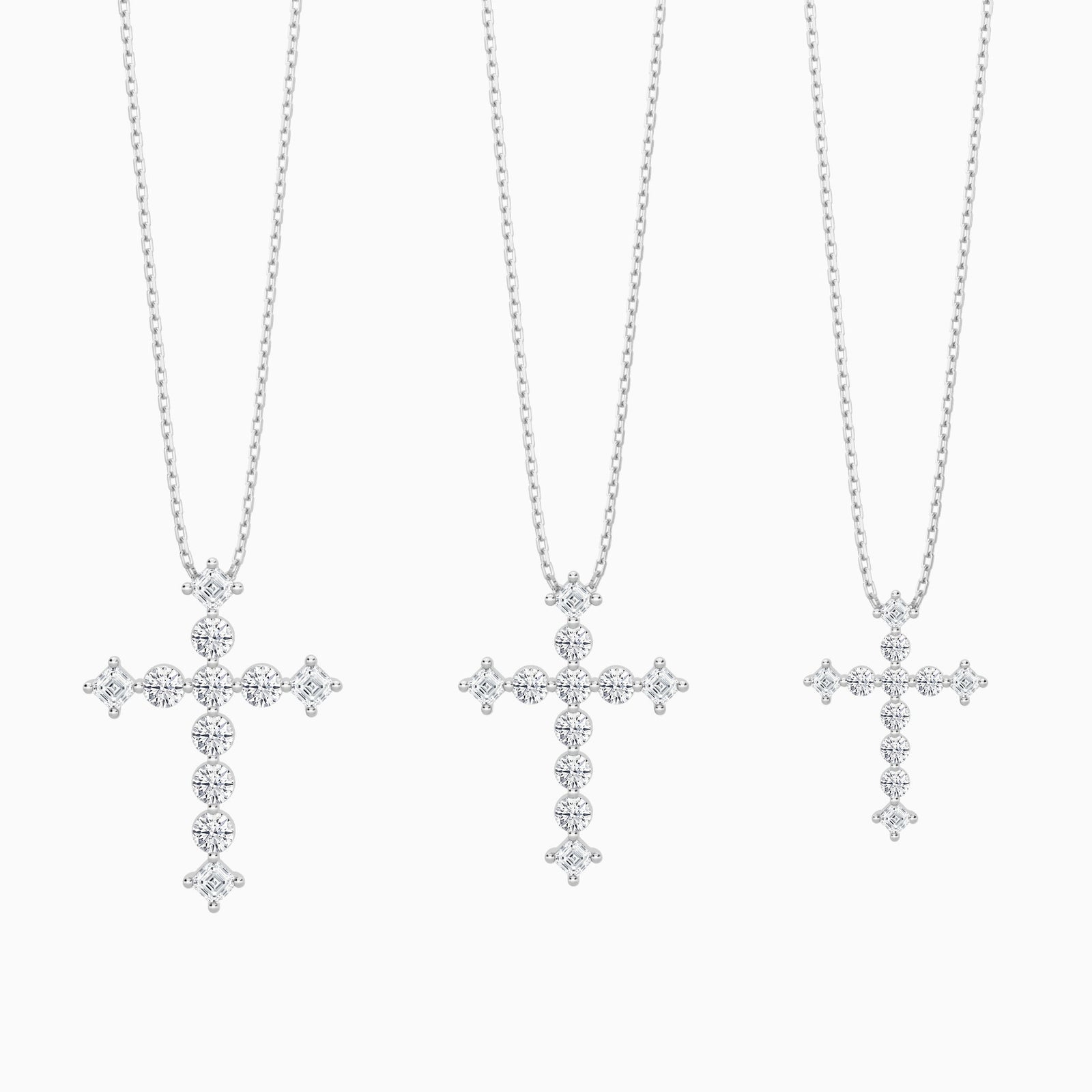 Three Different Size of Round and Asscher Lab Grown Diamond Cross Pendant Necklace