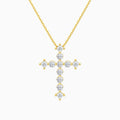 Round and Asscher Lab Grown Diamond Cross Pendant Necklace In 18K Yellow Gold - Lucenjuri