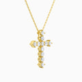 Round and Asscher Lab Grown Diamond Cross Pendant Necklace In 18K Yellow Gold - Front Angle View