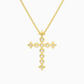 Round and Asscher Lab Grown Diamond Cross Pendant Necklace In 18K Yellow Gold - Back View