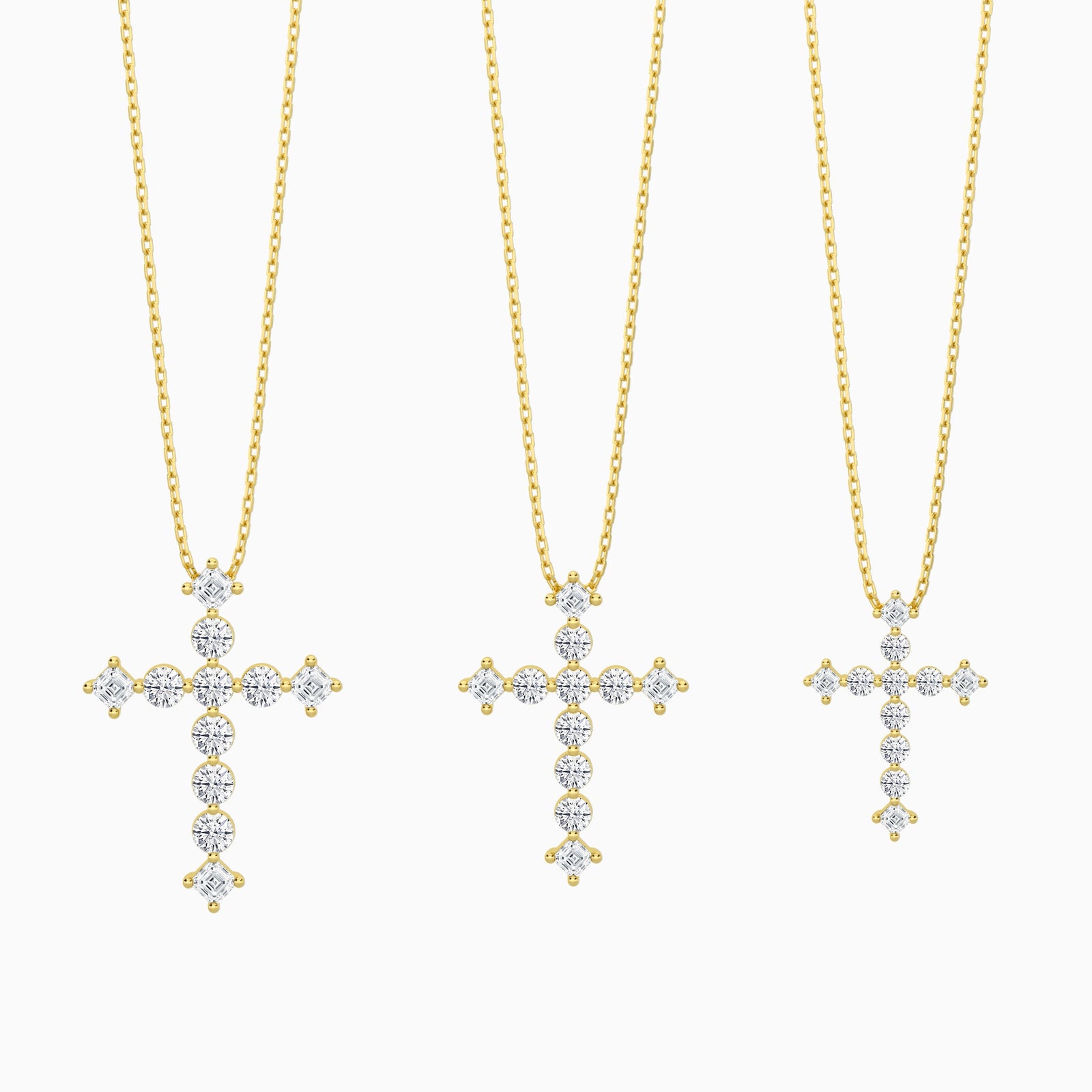 Three Different Size of Round and Asscher Lab Grown Diamond Cross Pendant Necklace