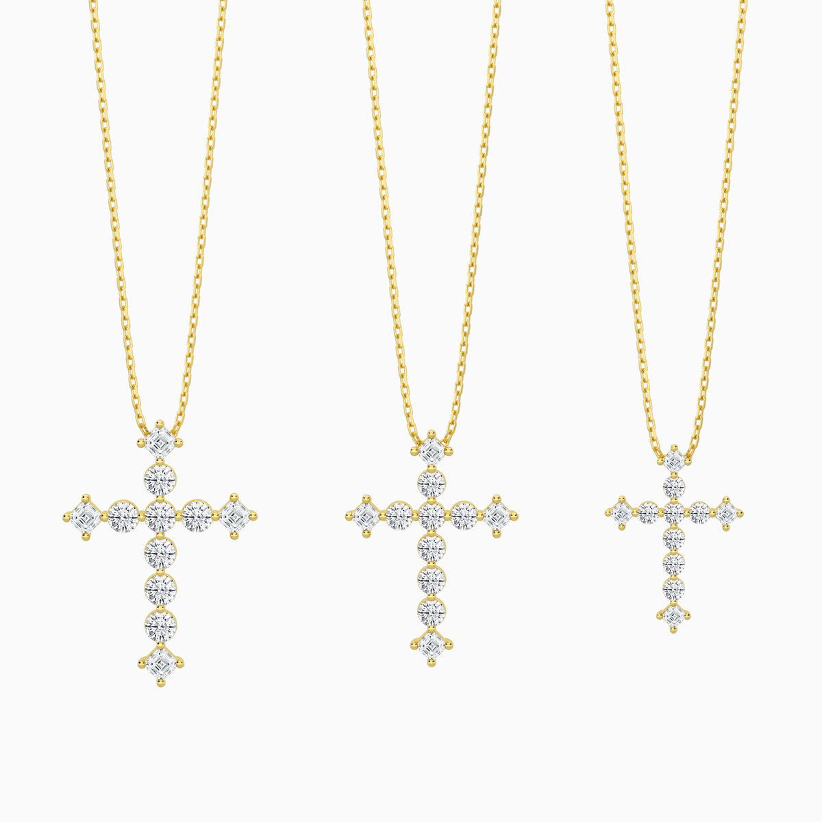 Three Different Size of Round and Asscher Lab Grown Diamond Cross Pendant Necklace
