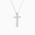 Round Lab Grown Diamond French Pavé Cross Pendant Necklace In Platinum - Front Angle View