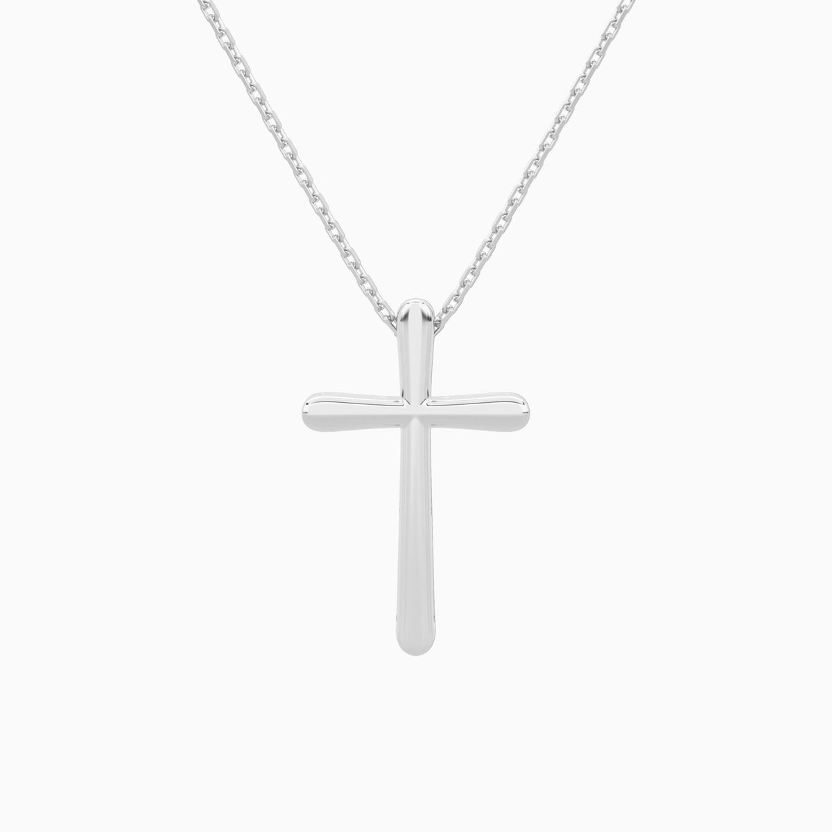 Round Lab Grown Diamond French Pavé Cross Pendant Necklace In Platinum - Back View