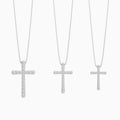 Three Different Size of Round Lab Grown Diamond French Pavé Cross Pendant Necklace