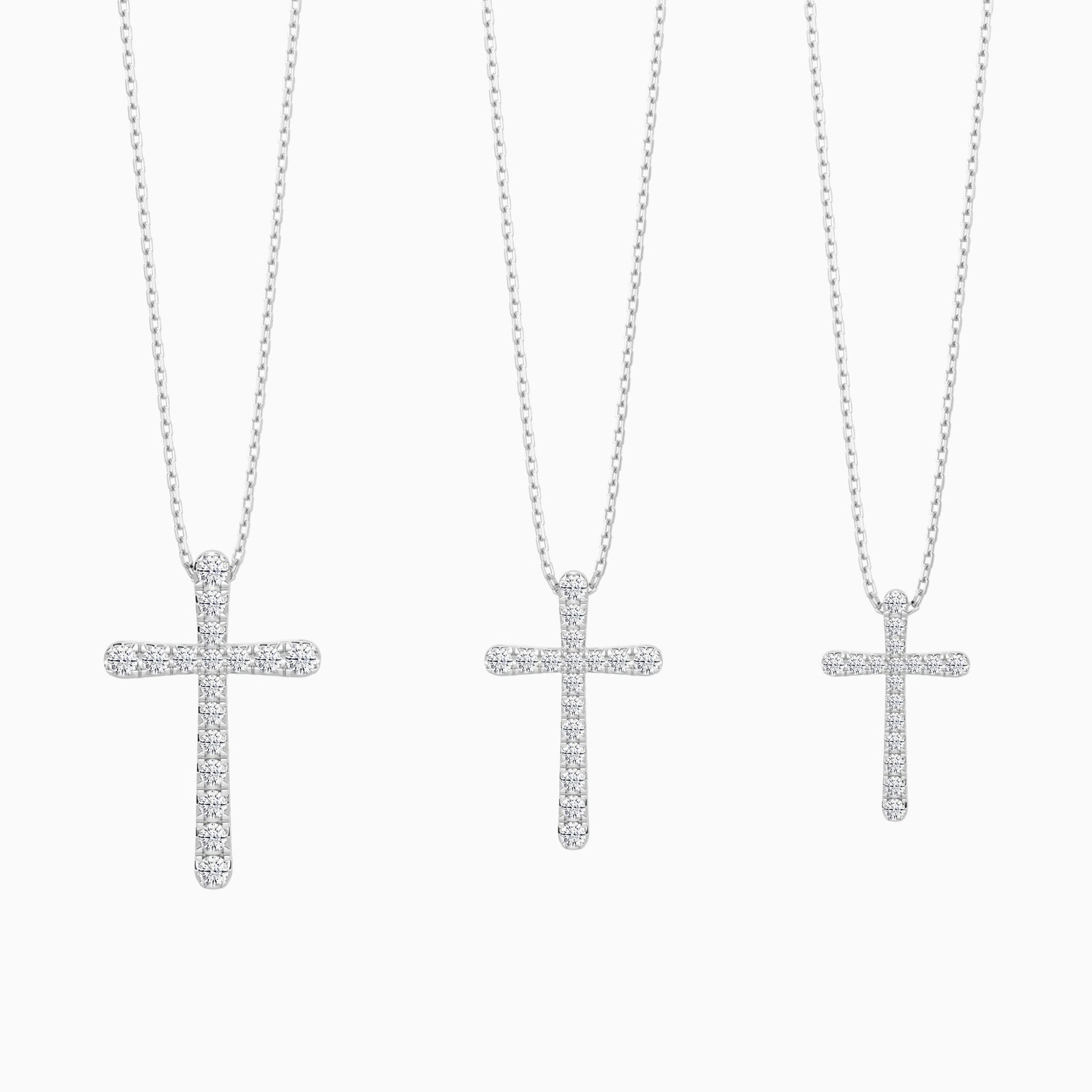 Three Different Size of Round Lab Grown Diamond French Pavé Cross Pendant Necklace