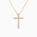 Round Lab Grown Diamond French Pavé Cross Pendant Necklace In 14K Rose Gold - Lucenjuri