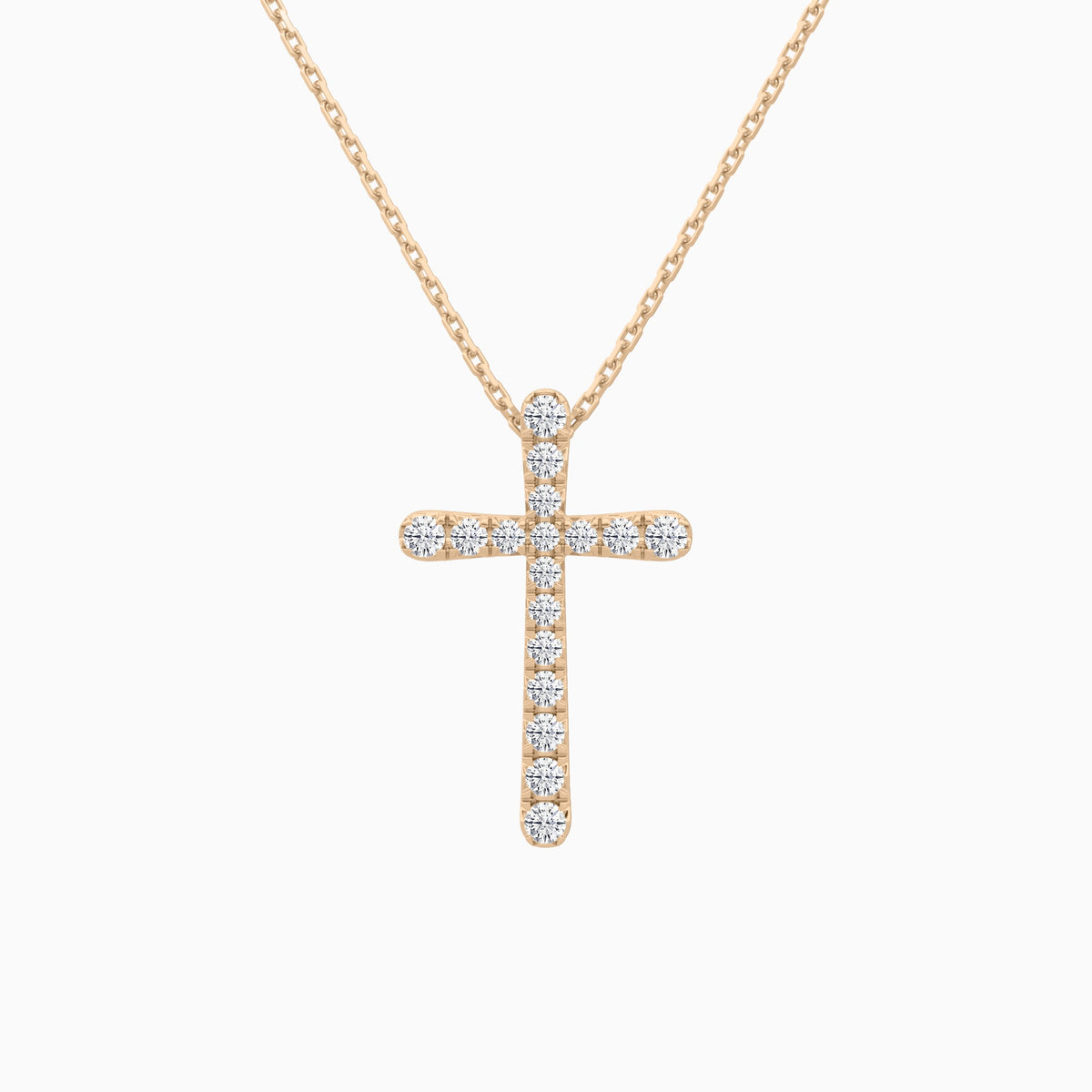 Round Lab Grown Diamond French Pavé Cross Pendant Necklace In 14K Rose Gold - Lucenjuri
